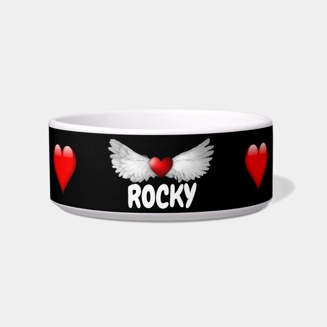 Cute Red Hearts Angel Wings Pet Bowl Voerbakje (Voorkant)