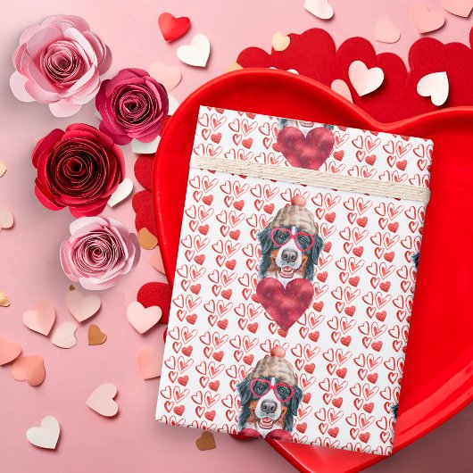 Cute Red Hearts Bernese Hondenliefhebber Valentijn Cadeaupapier