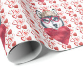 Cute Red Hearts Husky Hondenliefhebber Valentijn Cadeaupapier (Rol Hoek)