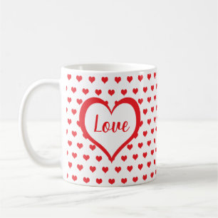 Cute Red Hearts met zwart-wit monogram voor rood e Koffiemok