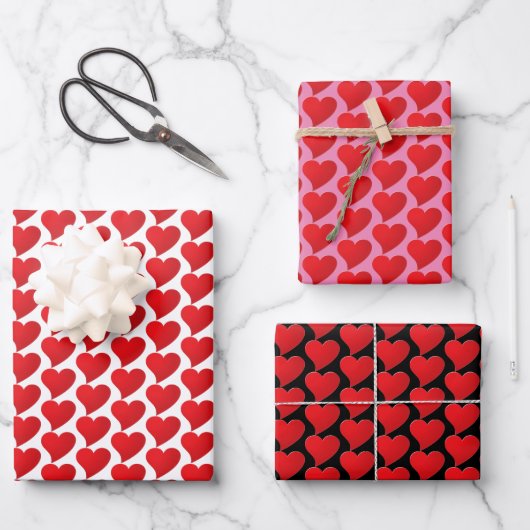 Cute Red Hearts-patroon Moderne Valentijnsdag Inpakpapier Vel (Voorkant)