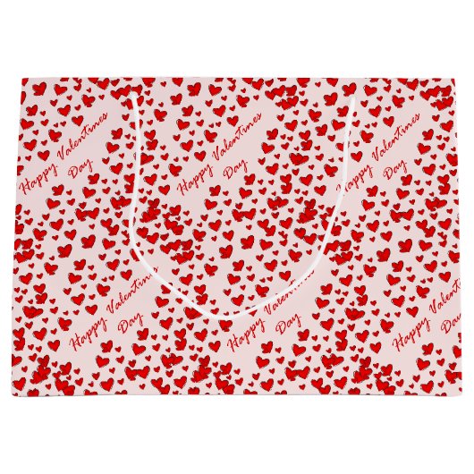 Cute Red Hearts Pattern Happy Valentine Day Groot Cadeauzakje (Voorkant)