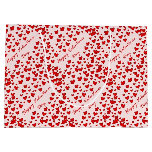 Cute Red Hearts Pattern Happy Valentine Day Groot Cadeauzakje (Achterkant)