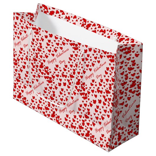 Cute Red Hearts Pattern Happy Valentine Day Groot Cadeauzakje (Voorkant Gekanteld)
