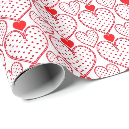 Cute Red Hearts Pattern Valentijn Cadeaupapier (Rol Hoek)