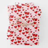 Cute Red Hearts Pattern Valentijnsdag set of 3 Inpakpapier Vel (In situ)