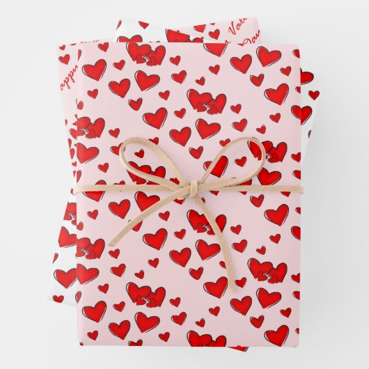 Cute Red Hearts Pattern Valentijnsdag set of 3 Inpakpapier Vel (In situ)