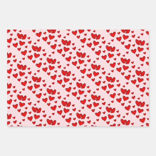 Cute Red Hearts Pattern Valentijnsdag set of 3 Inpakpapier Vel (Voorkant)