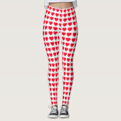Cute Red Hearts Pattern White Leggings Womens (Voorkant)