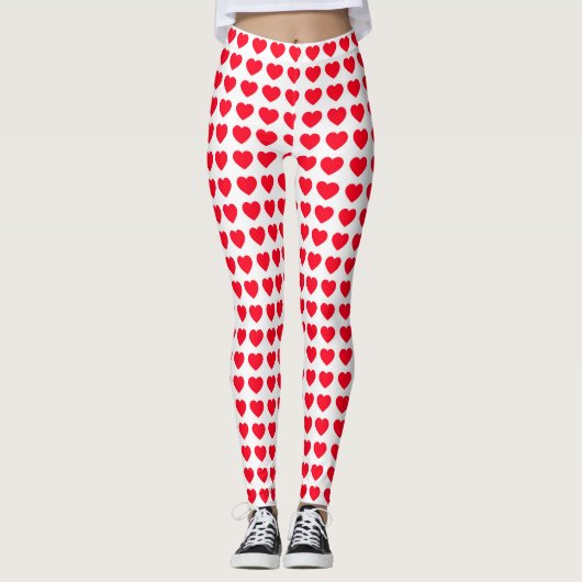 Cute Red Hearts Pattern White Leggings Womens (Voorkant)
