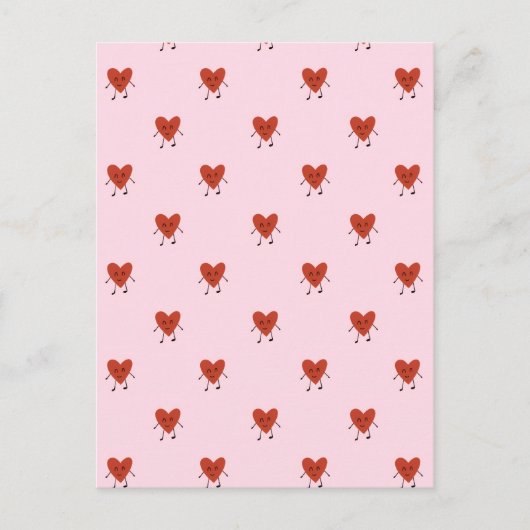Cute Red Hearts Seamless Love Pattern on Pink Briefkaart (Voorkant)