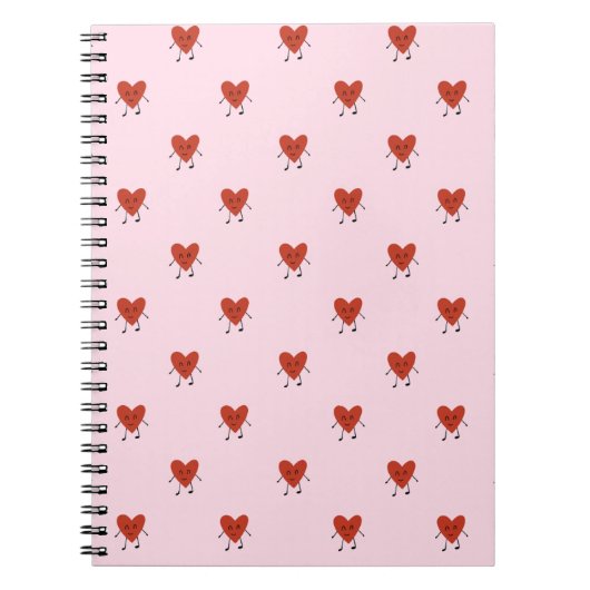 Cute Red Hearts Seamless Love Pattern on Pink Notitieboek (Voorkant)