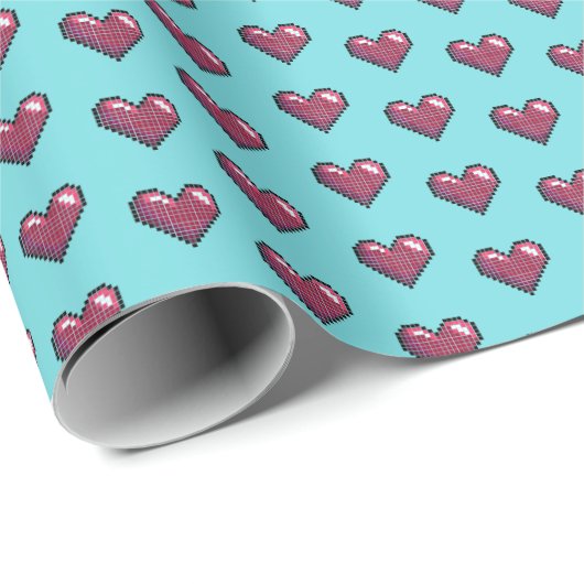 Cute Red Hearts Valentine's Day 80s Retro Pattern Cadeaupapier (Rol Hoek)