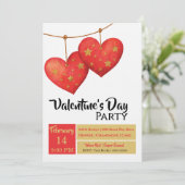 Cute Red Hearts Valentines Day Party Kaart (Staand voorkant)