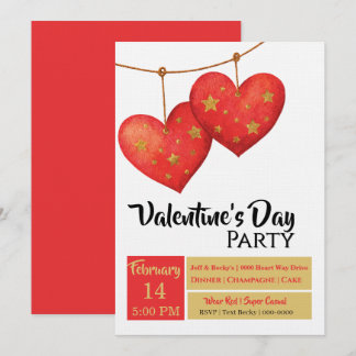 Cute Red Hearts Valentines Day Party Kaart