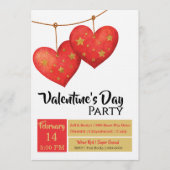 Cute Red Hearts Valentines Day Party Kaart (Voorkant)