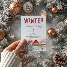 Cute Red House Snow Kerstmis Kaart