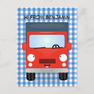 Cute red kawaii truck cartoon afbeelding briefkaart