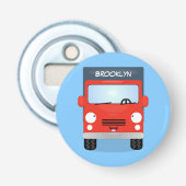 Cute red kawaii truck cartoon afbeelding button flesopener (Voorkant)