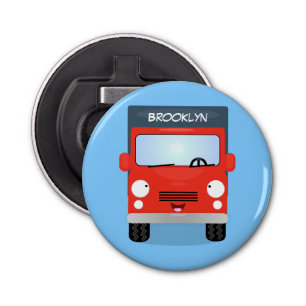 Cute red kawaii truck cartoon afbeelding button flesopener