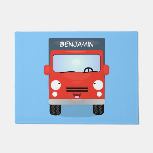 Cute red kawaii truck cartoon afbeelding deurmat (Voorkant)