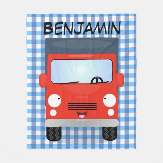Cute red kawaii truck cartoon afbeelding fleece deken (Voorkant)
