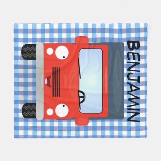 Cute red kawaii truck cartoon afbeelding fleece deken (Voorkant (Horizontaal))