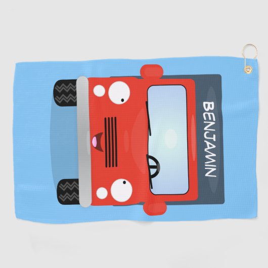 Cute red kawaii truck cartoon afbeelding golfhanddoek (Horizontaal)