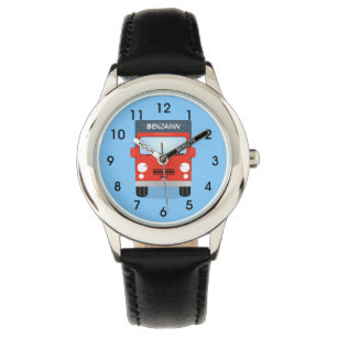 Cute red kawaii truck cartoon afbeelding horloge