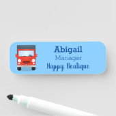 Cute red kawaii truck cartoon afbeelding naamplaatje (In situ)