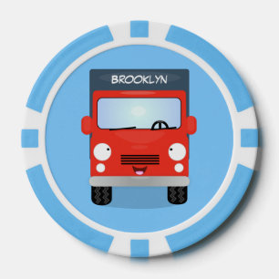 Cute red kawaii truck cartoon afbeelding poker chips