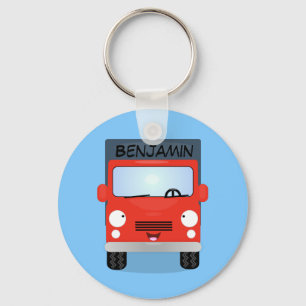 Cute red kawaii truck cartoon afbeelding sleutelhanger
