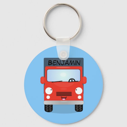 Cute red kawaii truck cartoon afbeelding sleutelhanger (Voorkant)