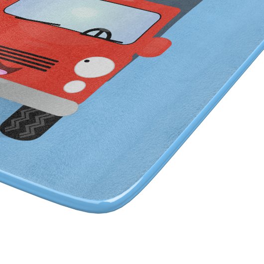 Cute red kawaii truck cartoon afbeelding snijplank (Hoek)