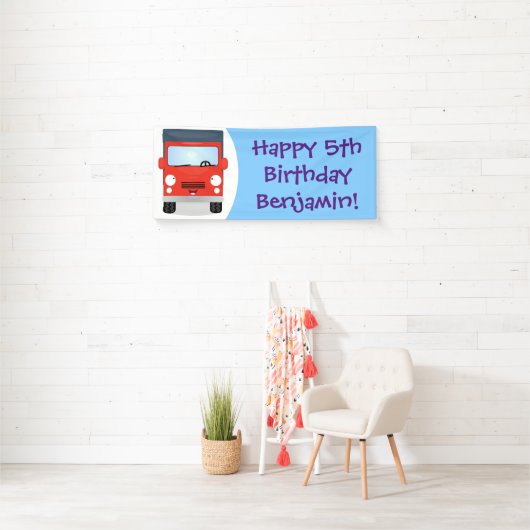 Cute red kawaii truck cartoon afbeelding spandoek (Insitu)