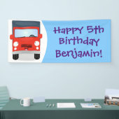 Cute red kawaii truck cartoon afbeelding spandoek (Beurs)