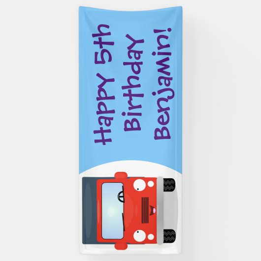 Cute red kawaii truck cartoon afbeelding spandoek (Verticaal)