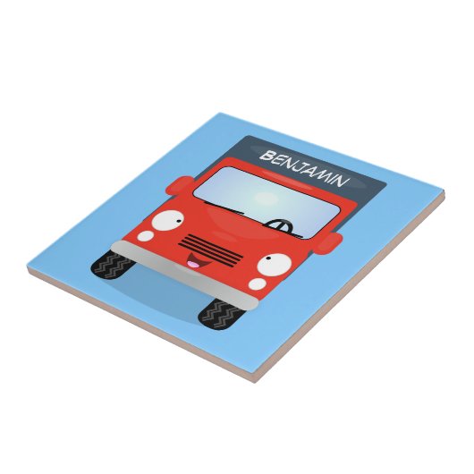 Cute red kawaii truck cartoon afbeelding tegeltje (Zijkant)