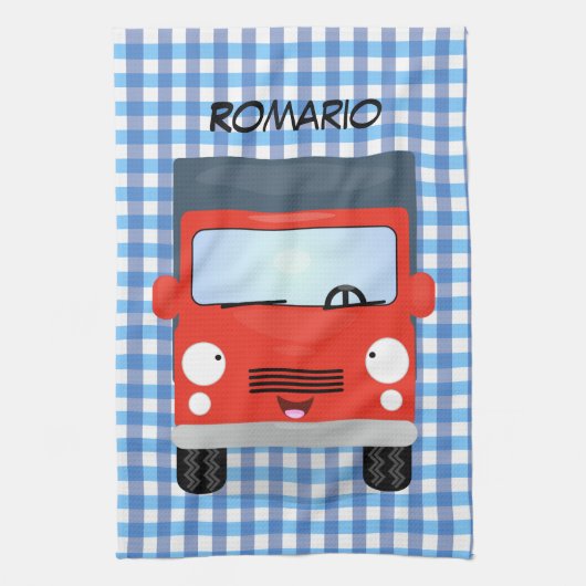 Cute red kawaii truck cartoon afbeelding theedoek (Verticaal)