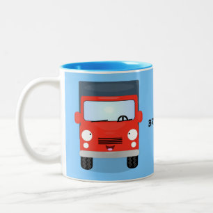 Cute red kawaii truck cartoon afbeelding tweekleurige koffiemok