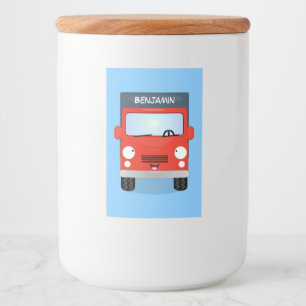 Cute red kawaii truck cartoon afbeelding voedselcontainer etiket