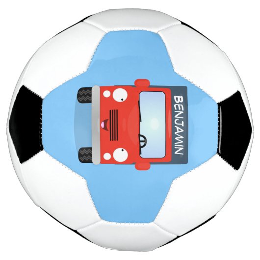 Cute red kawaii truck cartoon afbeelding voetbal (Gedraaid)