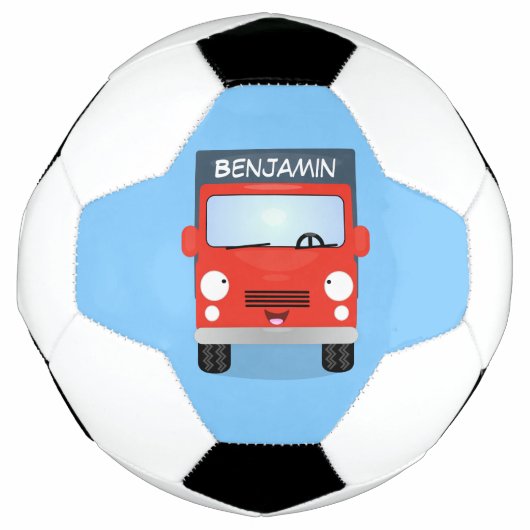 Cute red kawaii truck cartoon afbeelding voetbal (Voorkant)