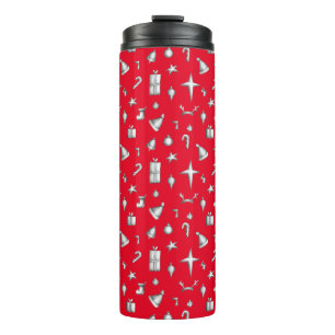 Cute Red Kerstelementen patroon vakantie Thermosbeker