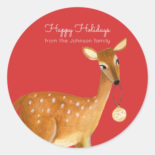 Cute Red Kerstfeestay Animal Dear Ronde Sticker (Voorkant)