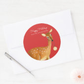 Cute Red Kerstfeestay Animal Dear Ronde Sticker (Envelop)