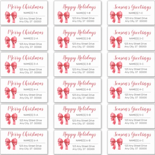Cute Red Kerstmis Bow Holiday Adresetiketten Sticker (Voorkant)