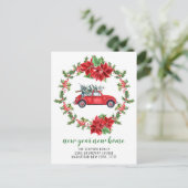 Cute Red Kerstmis Car Holiday Moving Announge Briefkaart (Staand voorkant)