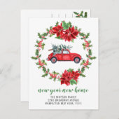 Cute Red Kerstmis Car Holiday Moving Announge Briefkaart (Voorkant / Achterkant)