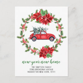 Cute Red Kerstmis Car Holiday Moving Announge Briefkaart